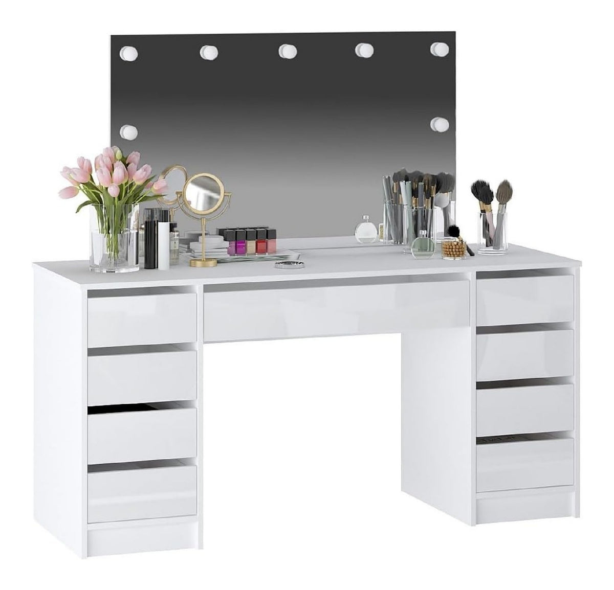 Coiffeuses avec tiroirs avec rangement ferme blanc 152,3 x 53,6 x 142,6 centim