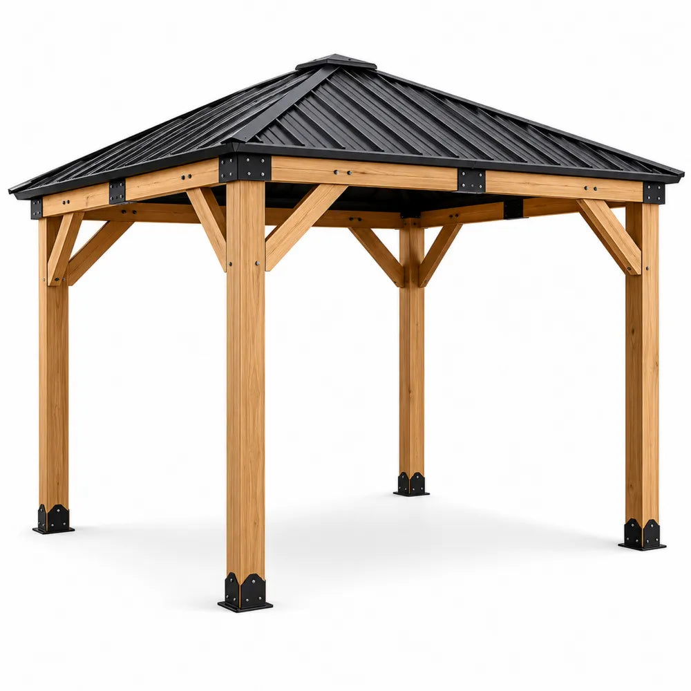 Pavillon de Jardin en Bois avec Toit en Acier Galvanis¨¦
