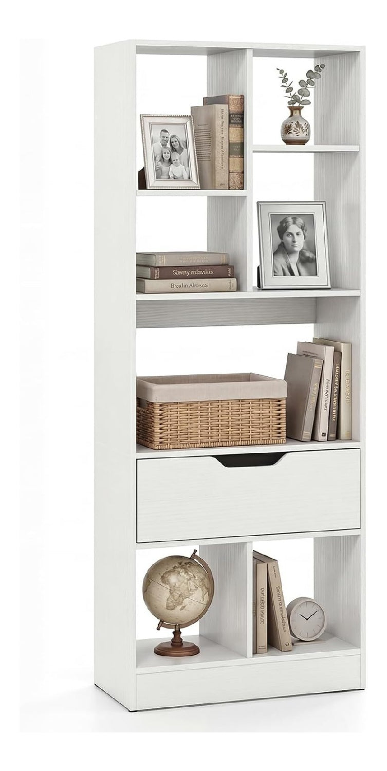 Bibliotheque avec tiroirs avec rangement ferme blanc 50 x 24 x 130 cm