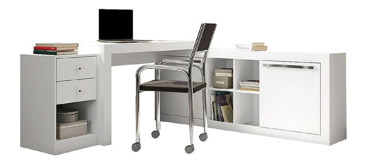 Bureau fonctionnel avec tiroirs avec rangement ferme blanc 159,9 x 175,5 x 75,3 centim