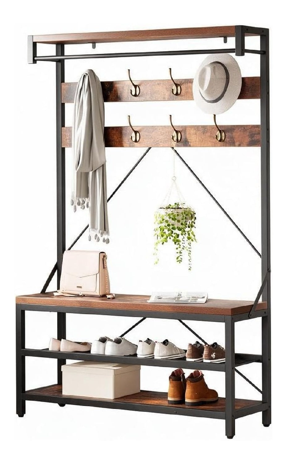 Portemanteaux avec rangement ferme structure metal noir
