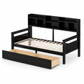 Lit banquette en bois avec tiroirs et ¨¦tag¨¨re noire 200x90 cm