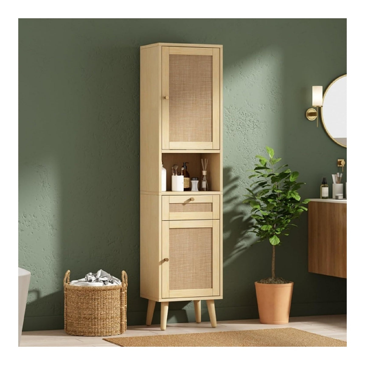 Meubles colonnes avec tiroirs avec rangement ferme naturel 40x30x166cm