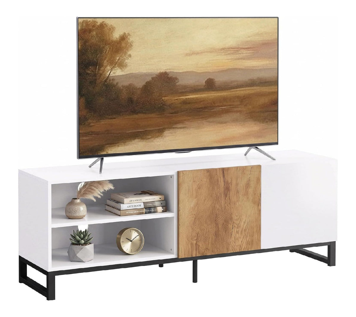 Banc TV reglable avec rangement ferme blanc 140 x 36,5 x 50 centim