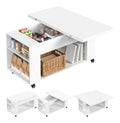 Table basse avec rangement ferme sur roulettes blanc