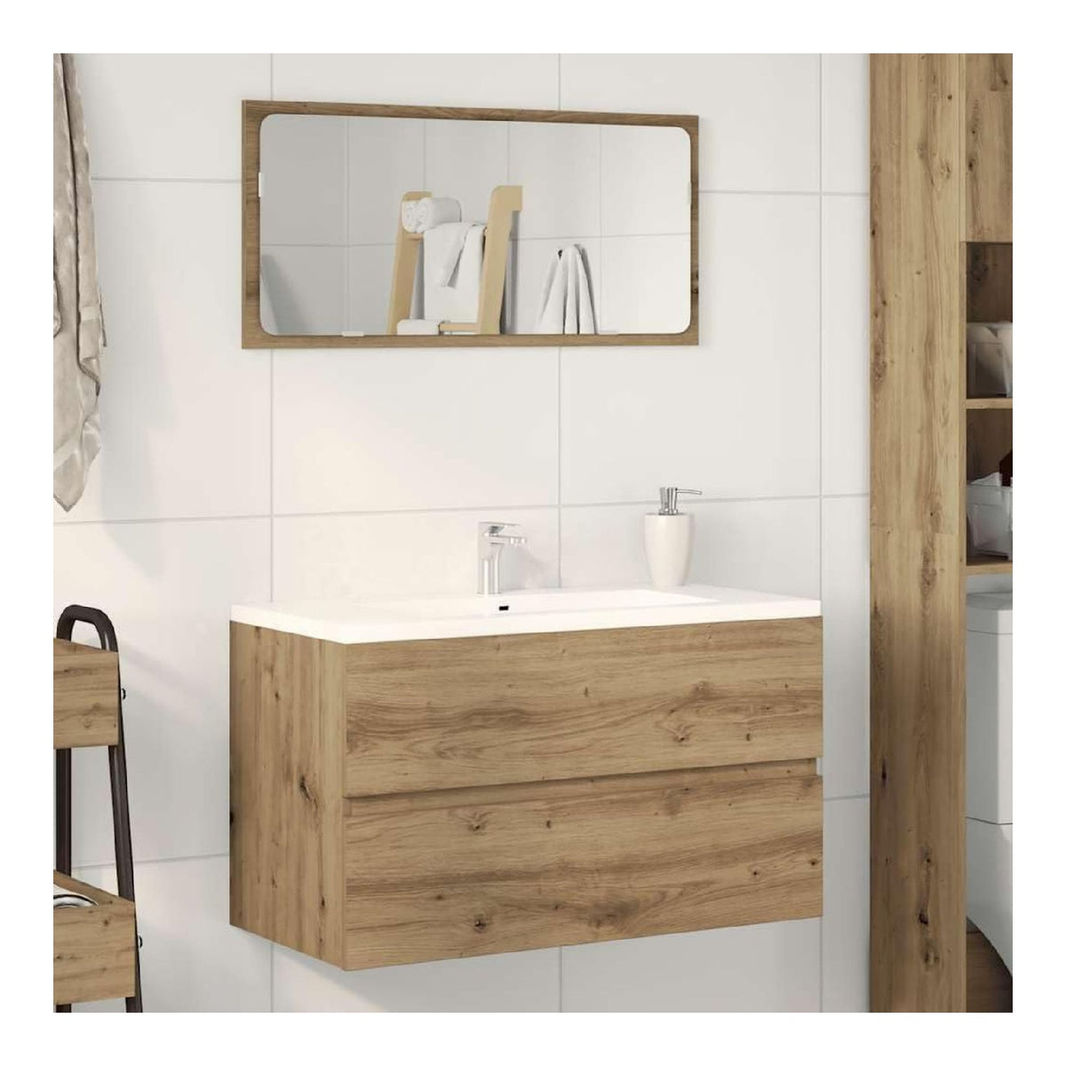 Meubles suspendus avec tiroirs avec rangement ferme chene 80 x 38.5 x 45 cm