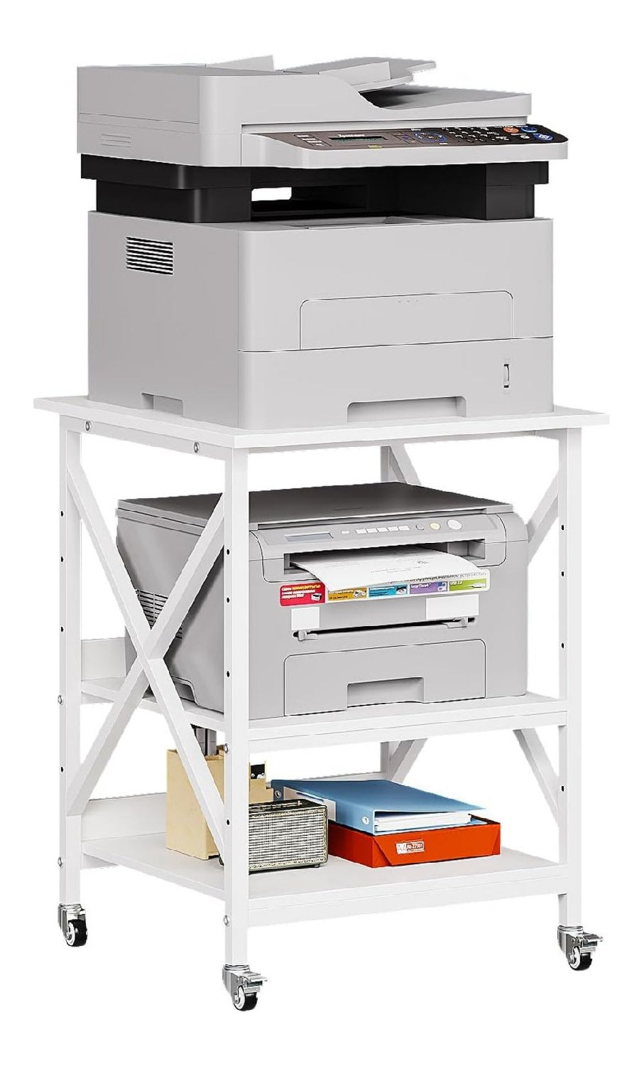 Supports imprimantes sur roulettes structure metal blanc