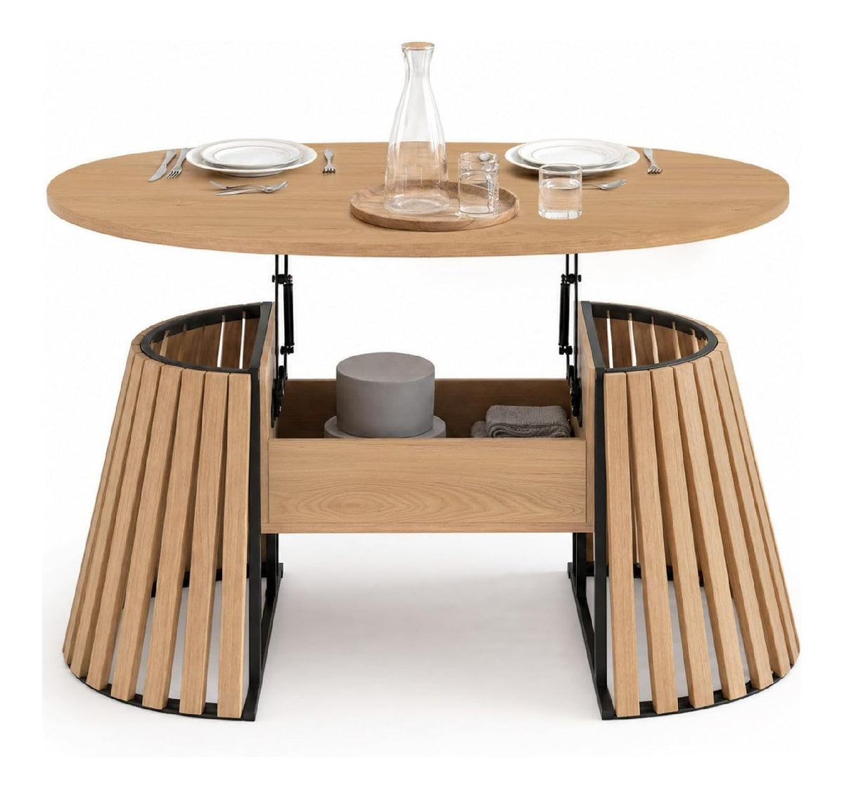 Table basse avec rangement ferme finition bois chene