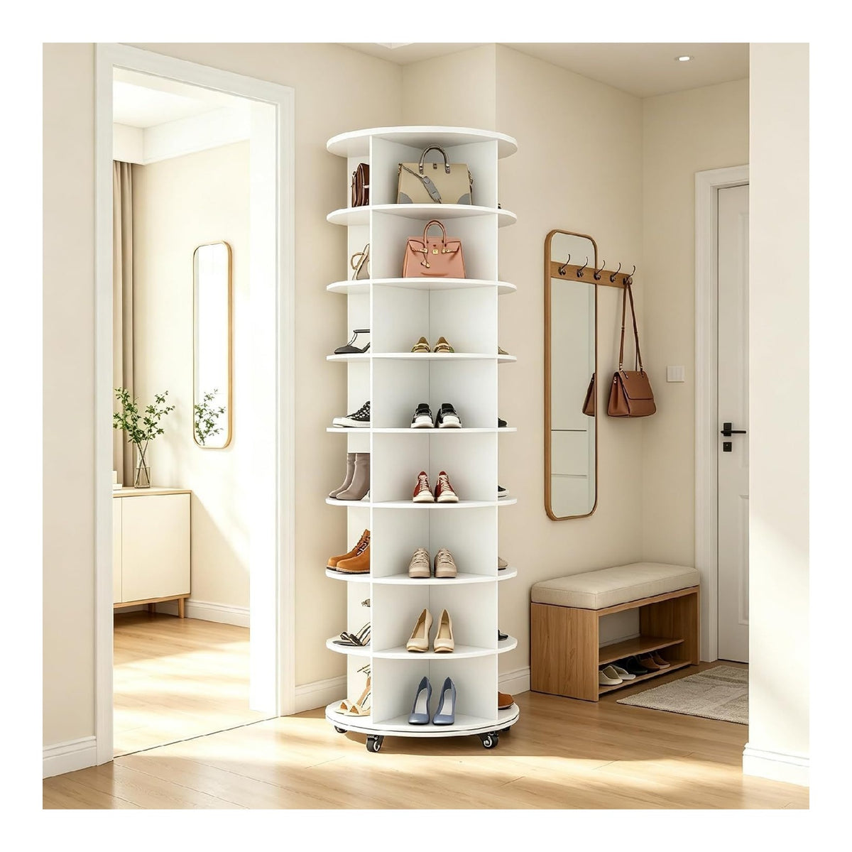 Range-chaussures reglable sur roulettes blanc