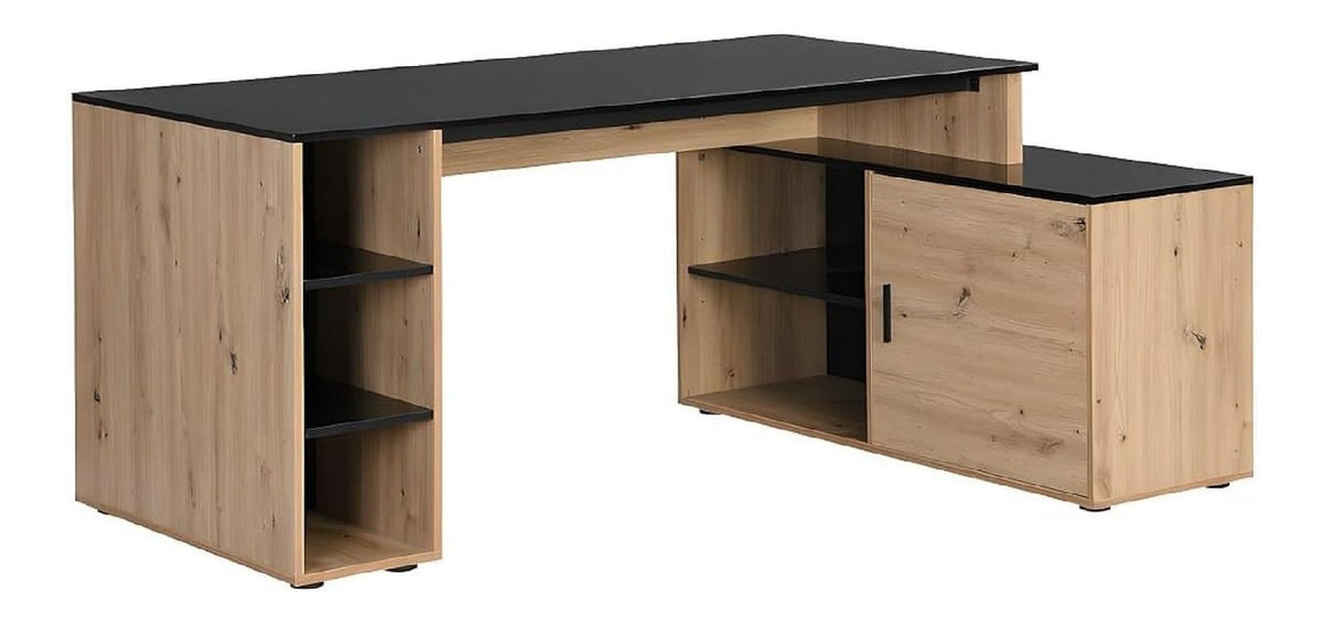 Bureau fonctionnel avec rangement ferme finition bois noir 174 x 120 x 76 centim