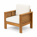 Fauteuil d'ext¨¦rieur en bois avec coussins en tissu blanc