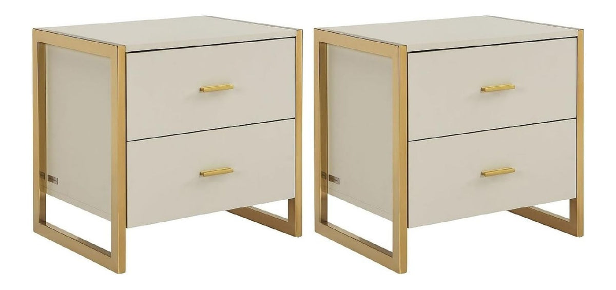 Table de chevet avec tiroirs avec rangement ferme beige 50 x 40 x 50 centim