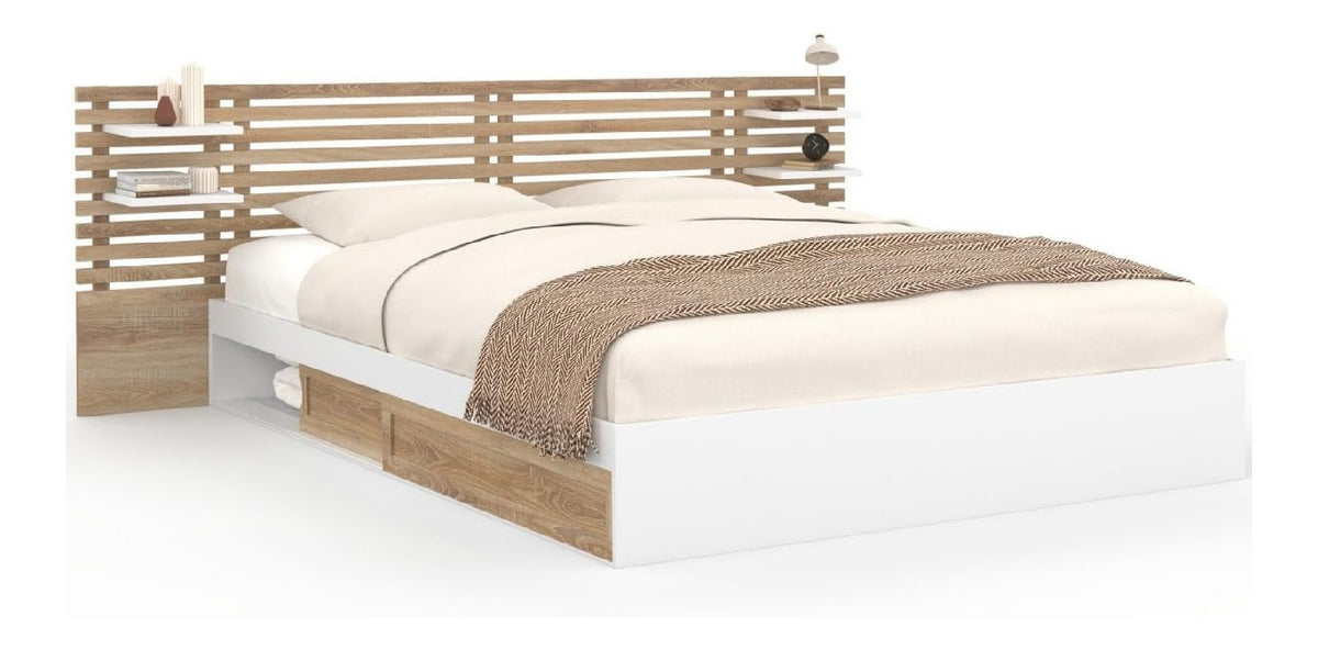 Lits avec tiroirs avec rangement ferme blanc 208x260x90