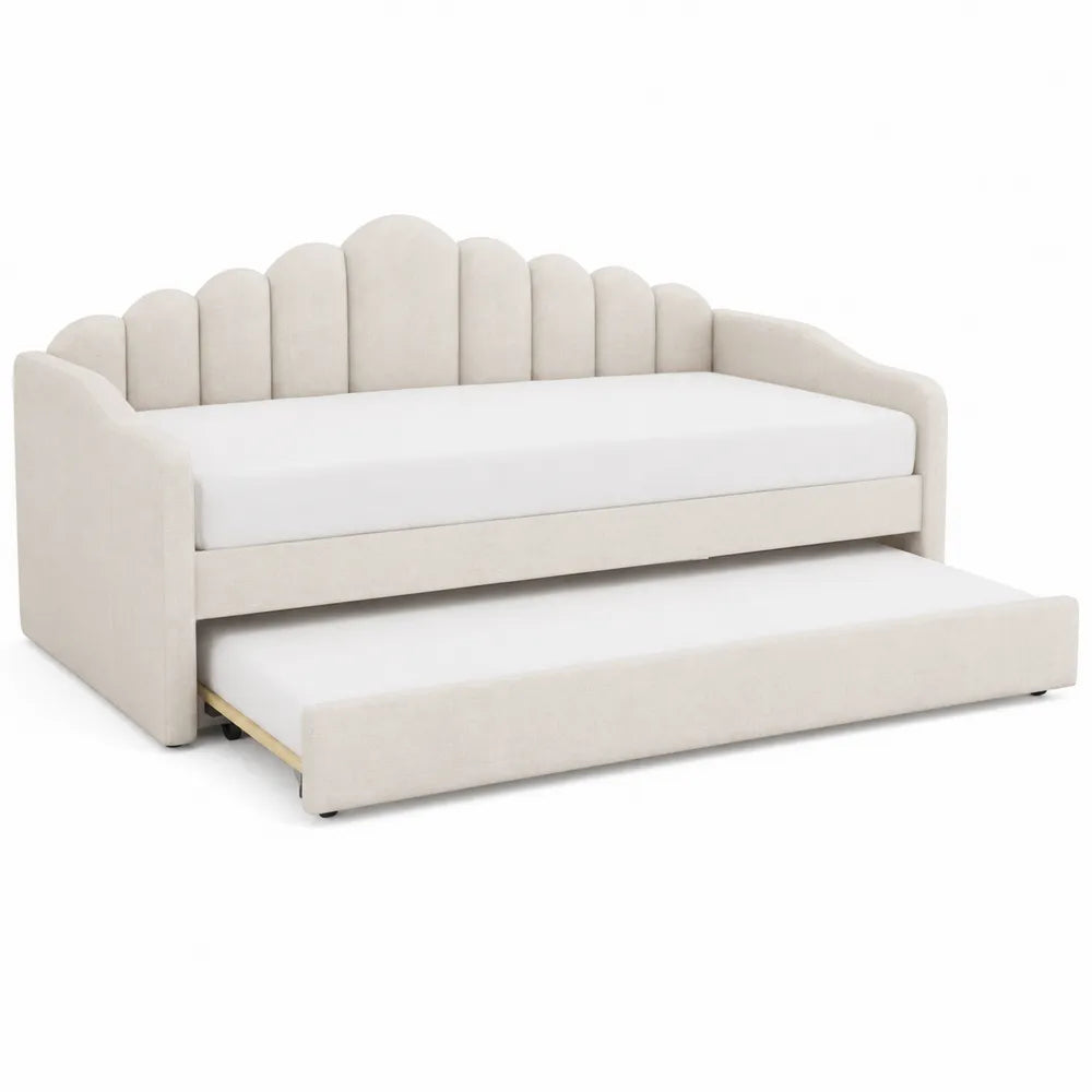 Lit gigogne en bois et tissu 200x90 cm Beige