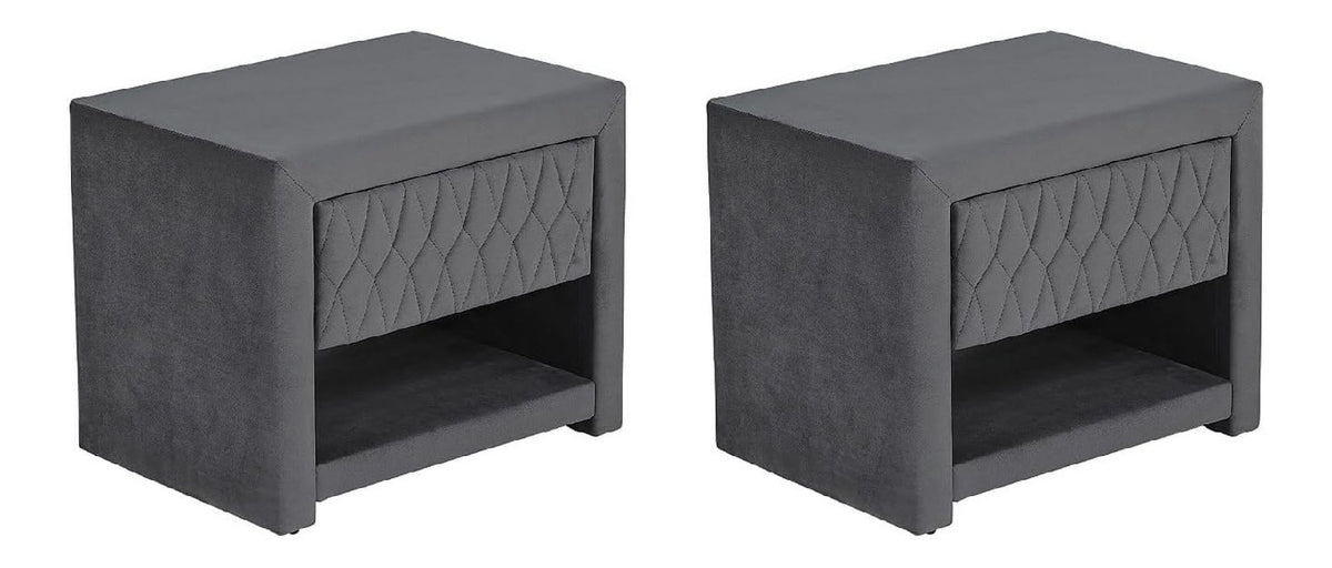 Table de chevet avec tiroirs revetement velours gris