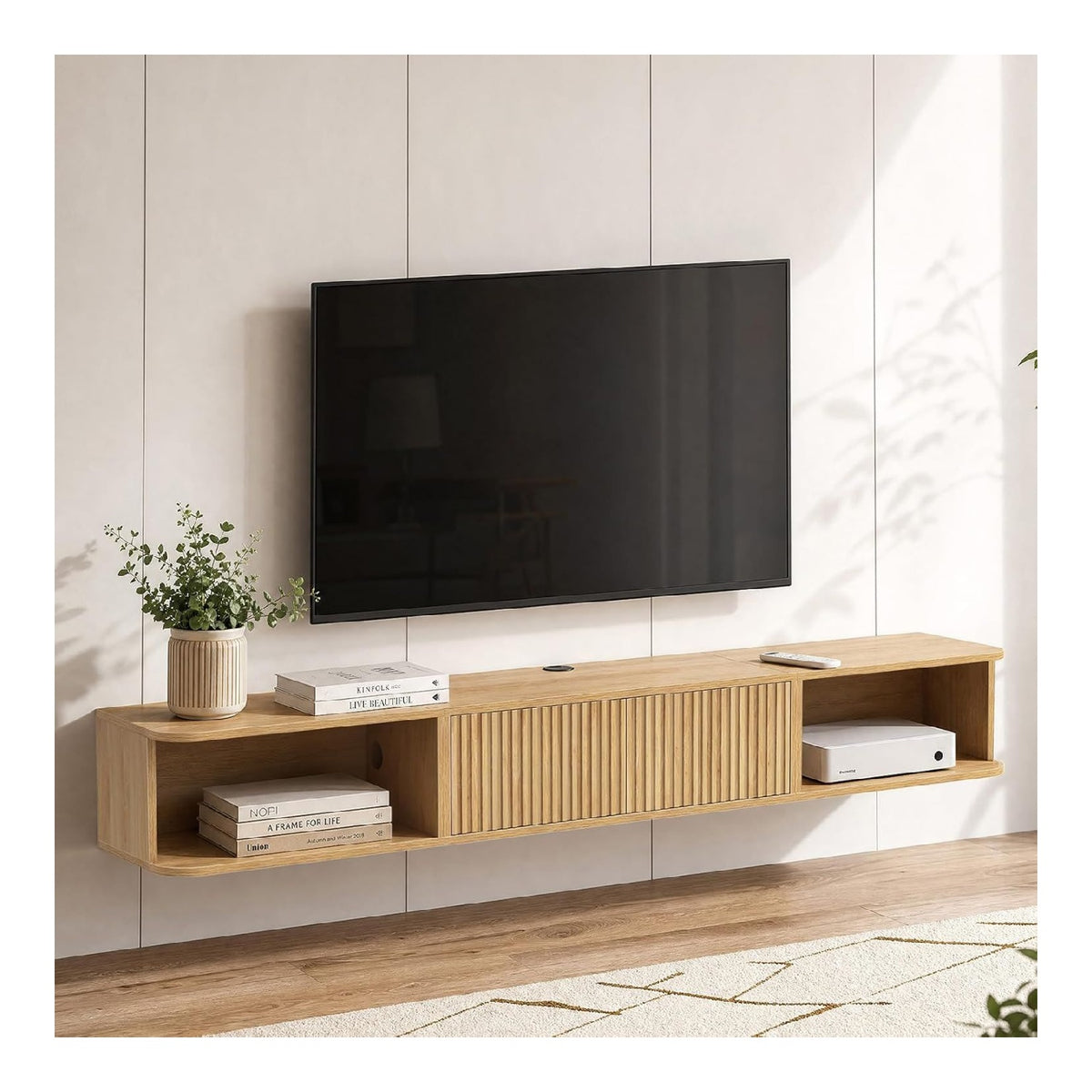 Banc TV avec rangement ferme finition bois naturel