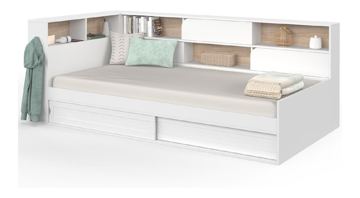 Lits avec rangement ferme finition bois blanc 215x115x80