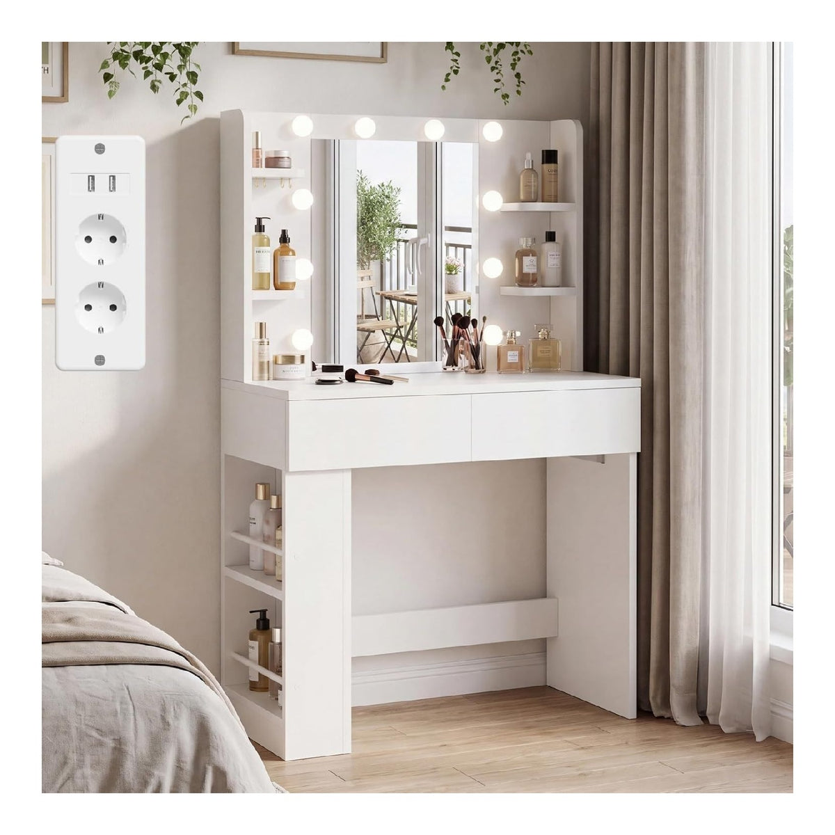 Coiffeuses reglable avec tiroirs blanc 40 x 88 x 137 centim