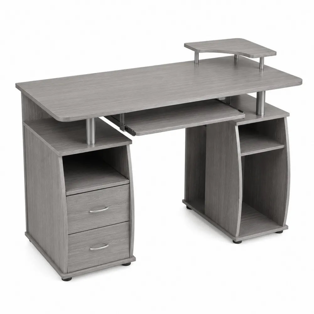 Bureau d'ordinateur en bois MDF avec ¨¦tag¨¨res et tiroirs Gris